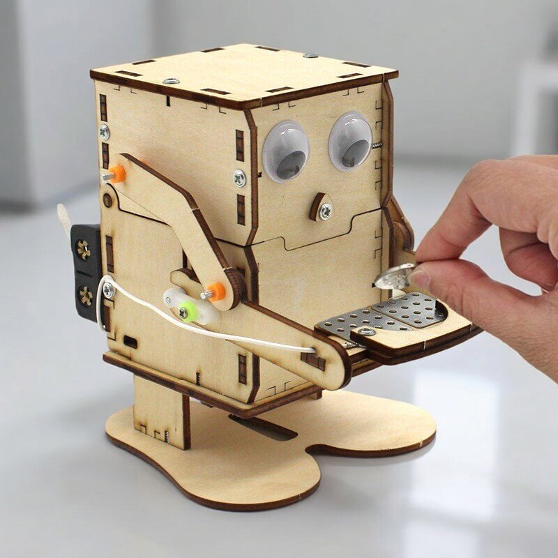 Science Project Diy - Wooden Assemble DIY Robot Eating Coin